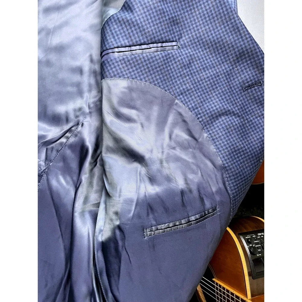 Pronto Uomo 46 Short Blue Brown Executive Fit Wool Blazer